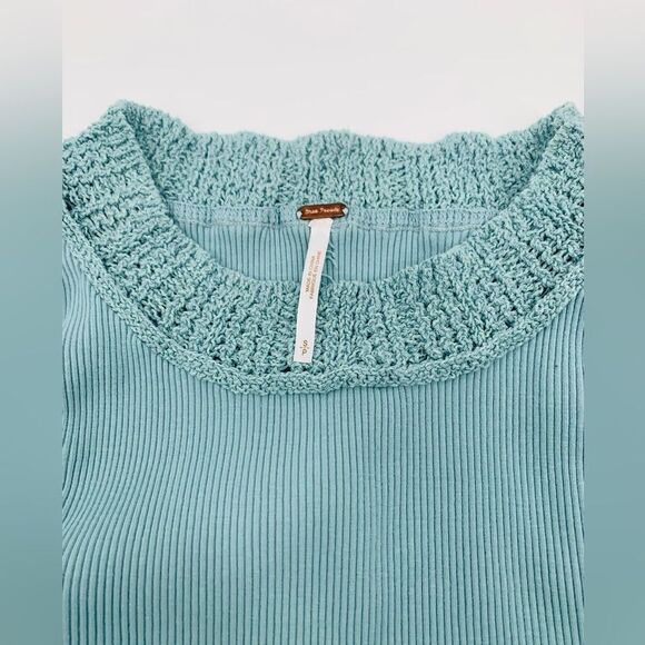 Free people | bohemian Blue Knit long Sleeve ribbed Top | size small - Picture 4 of 8